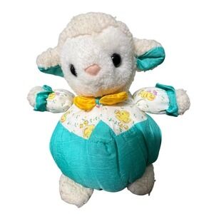 Vintage 1992 Shilla Baby Lamb Teal Nylon Body Stuffed Animal Plush Toy Soft 6"